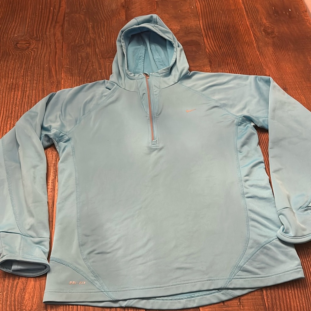 Nike Womens Dri-Fit Blue 1/2 Zip Athletic Hoody Top